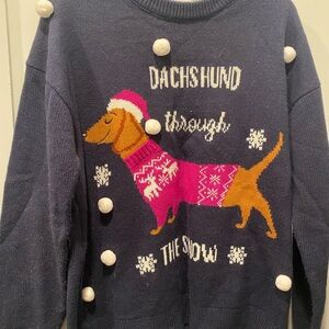 Dachshund Through the Snow Sweater - Navy and Pink